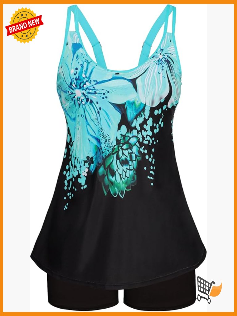 Tankini Bathing Suit Tummy Control Two Piece Swimsuit Plus Size Swimwear Flowy
